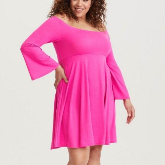 Torrid Bright Pink Jersey Skater Mini Dress 1X - Picture 1 of 4